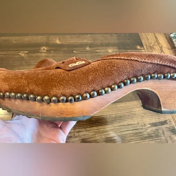 KORS Michael Kors Brown Suede Stud-Trim Clog Mules Made in Italy Size 9 - Picture 5 of 8